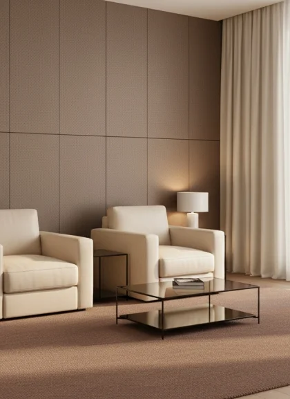 Панель Light Cappuccino&nbsp;, натуральная кожа с перфорацией, капучино, 2400х600х50мм