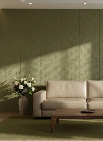 Панель Light Olive Grove, натуральная кожа с перфорацией, оливковый, 2400х600х50мм