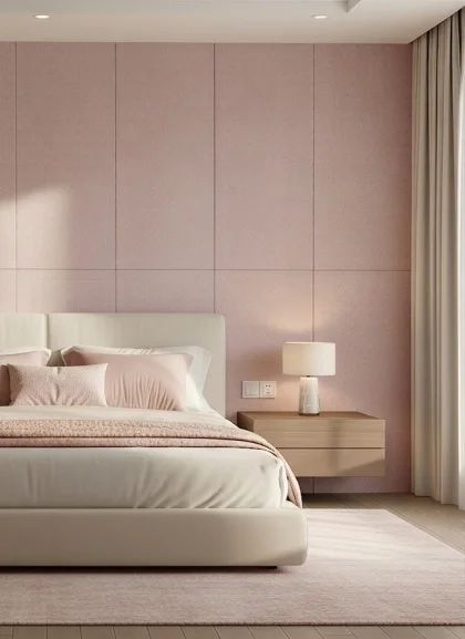 Панель Light Rose Glimmer, натуральная кожа с перфорацией, розовый, 2400х600х50мм