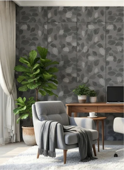 Панель Optima Leaf Whisper, ткань, рисунок, 2400х600х65мм