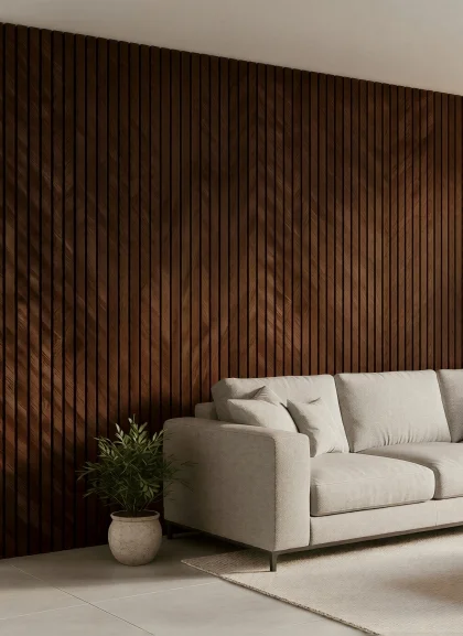 Панель Light Walnut Diag, шпон орех натуральный, рейки, 2400х600х50мм