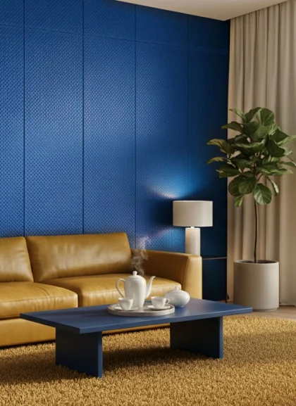 Панель Light Cobalt Blue, эко-кожа, синий, 2400х600х50мм